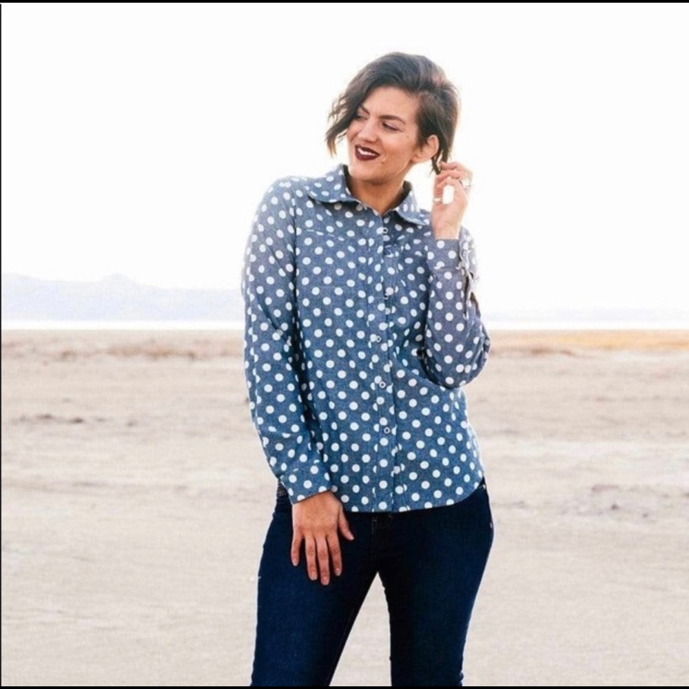 Hazel blues Polka Dot Chambray- Long Sleeve Shirt